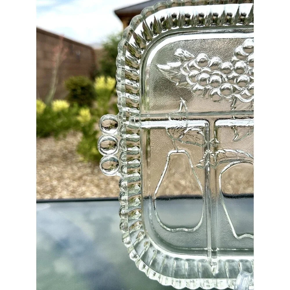 Vintage Indiana Glass Divided 5 Section Serving Relish Tray Platter Dish Fruit
